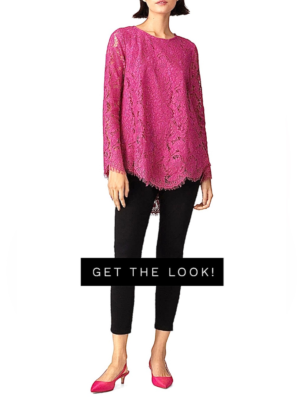 Alfani Hot Pink Lace 2-Piece Overlay Blouse